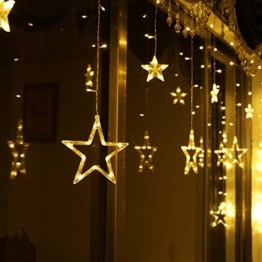 LED Lichterkette mit 12 Sterne, 138 LEDs Lichtervorhang weihnachtslichter Sternenvorhang 8 Modi Für Innen Außen, Sterne Vorhang Lichter, Weihnachten, Party, Hochzeit, Garten, Balkon, Deko (Warmweiß) - 1