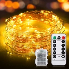 LED Lichterkette, TOPYIYI 12M Flexible Lichterkette Batterie mit 120 LED 8 Modi Fernbedienung Timer Wasserdichte Lichterketten für Zimmer, Weihnachten, Party, Hochzeit, Außen/Innen-Deko, Warmweiß - 1