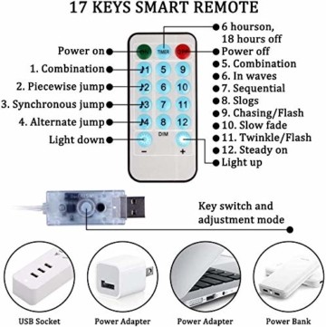 LED Lichtervorhang - 3Mx3M 300 LED Lichterkettenvorhang 12 Modi IP65 Wasserdicht USB Lichterketten Vorhang für Garten, Pavillon, Party, Weihnachten, Schlafzimmer,Warmweiß - 5