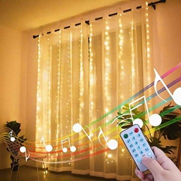 LED Lichtervorhang - 3Mx3M 300 LED Lichterkettenvorhang 12 Modi IP65 Wasserdicht USB Lichterketten Vorhang für Garten, Pavillon, Party, Weihnachten, Schlafzimmer,Warmweiß - 6