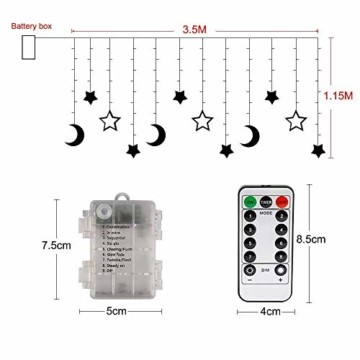 LED Lichtervorhang Lichterkette, Sterne und Mond 138pcs LED Fenstervorhang Lichter Mit 8 Blinkenden Modi für Garten, Haus, LED Sternenvorhang Dekorative, Warmes Weiß - 2
