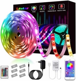 LED Strip, L8star LED Streifen Farbwechsel Led Lichterkette 5M RGB Flexible LED Bänder Strips mit Bluetooth Kontroller Sync zur Musik, Anwendung für Schlafzimmer (5M) - 1