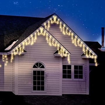 Lichterkette Außen 320 LED 11m/36ft Eisregen Lichterkette Aussen Weihnachten mit timer Outdoor Eiszapfen Strom Weihnachten Deko/Hochzeiten/Party Warm Weiß - Klare Kabel - 6