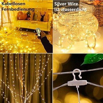 Lichtervorhang Aussen 3x3m,300 LEDs USB Vorhang lichterkette, Weihnachtsdeko Fenster Beleuchtet 8 Modi mit Fernbedienung Innen und Außen Vorhang Lichter für Zimmer Schlafzimmer Hochzeit Deko, Warmweiß - 3