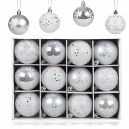 LIHAO 12er Set Weihnachtskugeln Christbaumkugeln Anhänger für Weihnachtsbaumschmuck Weihnachten Weihnachtsbaum Dekoration 6cm (Silber) - 1