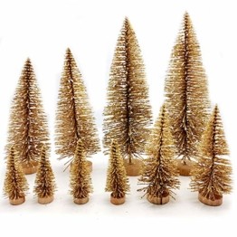 Limeow Weihnachtsbaum Künstlich Weihnachtsdeko Künstlicher Weihnachtsbaum Christbaum für Tischdeko Mini Weihnachtsbaum 10 Stück für Mini Weihnachts Baum Geschenk Tischdeko DIY Schaufenster（Golden） - 1