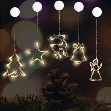 MAGICVOGEL 5er Set LED Weihnachtsbeleuchtung hängende Fensterlicht Batteriebetrieb beleuchtet Fensterbild,Stern Glocken Renntier Weihnachtsbaum Engel LED Fenstersilhouette - 1