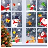 makstore 300 STK. Weihnachten Fenster Deko Aufkleber, Merry Christmas Weihnachtsmann Schneemann Schneeflocke Fenster Film Stickers 8 Blätter - 1