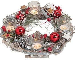 matches21 Adventskranz aus Holz rund 29x8 cm mit Gläsern als Teelichthalter & weihnachtlicher Dekoration in rot - 1