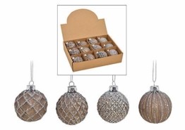 MC 12er Set edle Luxus Glas Weihnachtskugeln Ø 6cm Weihnachtsbaum Kugeln Christbaumkugeln Weihnachts Deko (Braun Silber) - 1