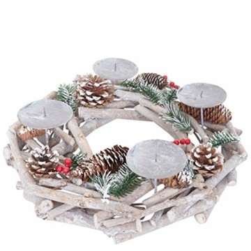 Mendler Adventskranz rund, Weihnachtsdeko Tischkranz, Holz Ø 35cm weiß-grau ~ ohne Kerzen - 1