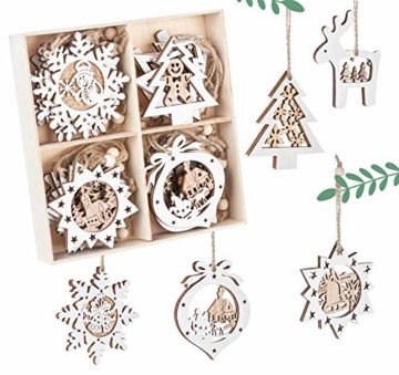 Mocraft 20 Stücke Weihnachtsbaumschmuck aus Holz,Christbaumschmuck Hängen mit Schnur für Weihnachtsdekoration Handwerk,Weihnachten Verzierung - 1