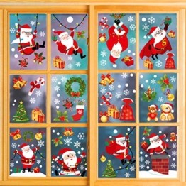 O-Kinee Weihnachten Fensterdeko,Fensterbilder Weihnachten Selbstklebend, Fensteraufkleber Weihnachten,Winter-Deko Schneeflocken Fensterbild, Statisch Haftende Weihnachtsmann Süße Elche Fensterbilder - 1