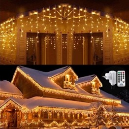 Qedertek 432 LED Lichterkette Eisregen Außen, 10.8M Weihnachtsbeleuchtung Lichtervorhang mit Steckdose, 8 Modi und 3 Timer Funktion und Dimmbar mit Fernbedienung, Deko Hochzeiten, Garten(Warmweiß) - 1