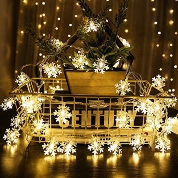 Schneeflocke Weihnachten Lichterketten,6M 40 LED Lichterkette Außen Weihnachtsbeleuchtung Batterie Betriebene für Schlafzimmer Innen Hochzeit Garten Zimmer Party Feier Deko(Warmweiß) - 1