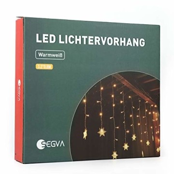 SEGVA 3m LED Lichtervorhang Schneeflocke, 108er LED Vorhang Lichterkette, Innen Außen Garten Deko - Warmweiß - 1