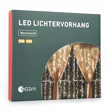 SEGVA LED lichterkette Vorhang 6m x 1m, 300er LED Lichtervorhang für Weihnachten - Warmweiß - 1