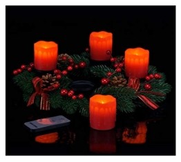 Spetebo Adventskranz mit 4 LED Kerzen und Fernbedienung - roter Weihnachtskranz mit Echtwachskerzen - 1
