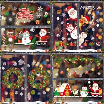 Sunshine smile Fensterbilder Weihnachten,PVC Fensterdeko Selbstklebend, Schneeflocke Fensteraufkleber,Weihnachts-Fenster Dekoration,Aufklebe Weihnachtsmann,Fensterbilder Winter,Schneeflocken Fenster - 2