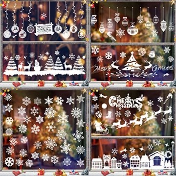 Sunshine smile Fensterbilder Weihnachten,PVC Fensterdeko Selbstklebend, Schneeflocke Fensteraufkleber,Weihnachts-Fenster Dekoration,Aufklebe Weihnachtsmann,Fensterbilder Winter,Schneeflocken Fenster - 7