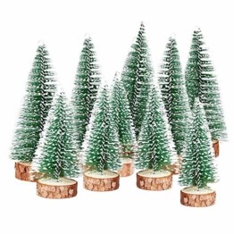 TheStriven 10 Stück Mini Weihnachtsbaum Künstlicher Kleiner Kiefernbaum mit Holzsockel künstliche Tanne Mini Tannenbaum Künstlich mit Schnee-Effek DIY Grün Klein Mini Christbaum für Weihnachten Party - 1