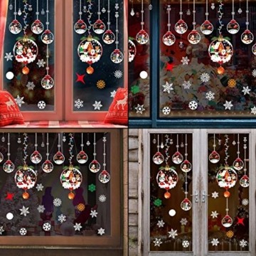 THOWALL Weihnachten Fenstersticker, 2PCS Weihnachtsmann Weihnachten Rentier Aufkleber & Schneeflocken Aufkleber Fensterbilder Abnehmbare Fensterdeko Statisch Haftende PVC Aufkleber Winter Dekoration - 2