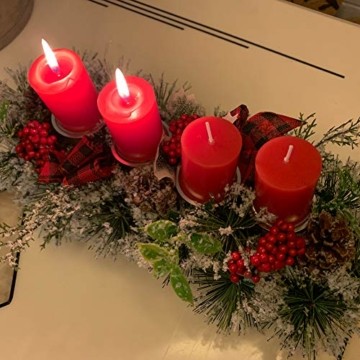 Unifree Adventskranz - Bereift Tanne Weihnachten Kerzenhalter Kerzenringe Kerzenständer Dekorativ Tannenzapfen Rote Beeren Bogen, Christmas Kerzenlicht Stehen für Advent Tischdeko Deko - 2