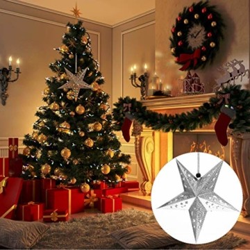 Uonlytech 30CM Papierstern Lampe Papier Weihnachtssterne mit Beleuchtung 3D Leuchtstern Fensterdeko Stern Weihnachten Beleuchtet Weihnachtsbeleuchtung für Weihnachtsbaum Deko - 6