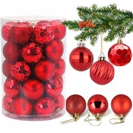 VDSOW Weihnachtskugeln 34, Rot Weihnachtsbaumkugeln Kunststoff Weihnachtsbaum Kugeln Deko für Weihnachtsbaumschmuck, Bruchsichere Christbaumkugeln Christbaumschmuck Weihnachtsdeko Weihnachten 4cm - 1