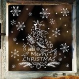 Wandtattoo-Loft Fenstersticker Tannenbaum Merry Christmas mit Schneeflocken WIEDERVERWENDBAR - 1