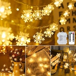 Weihnachten Lichterkette LED Schneeflocke Lichterkette Batterie 6M 40LED Warmweiß Lichterkette mit Fernbedienung 8 Modi Wasserdicht Außen Innen Lichterketten für Zimmer Party Garten DIY Deko Metaku - 1