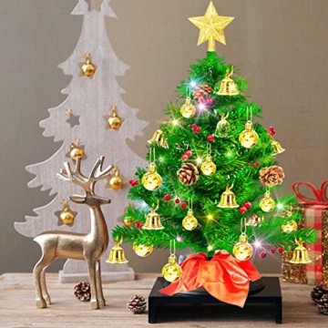Weihnachtsbaum klein 50cm, künstlicher Christbaum mit bunter batteriebetriebener Lichterkette, Baumspitze, Kugeln, Schelle, Beeren, Kiefernzapfe, Weihnachtsdeko, Mini Tannenbaum für Tisch, Büro - 10
