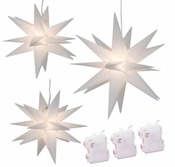 Weihnachtssterne 3er-Set LED Sterne weiß beleuchtet 25/25/35 cm warmweiß Weihnachtsbeleuchtung - 1
