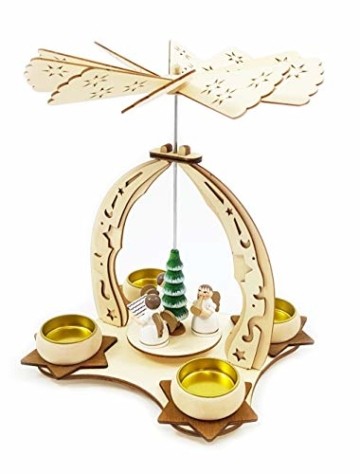 Wichtelstube-Kollektion Holz Teelicht Weihnachtspyramide f. Teelichter Weihnachten Engel Chor H:24cm - 1