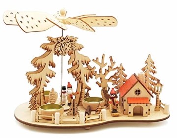 Wichtelstube-Kollektion Weihnachtspyramide Teelichtpyramide mit Räucherhaus Ski Pyramide Weihnachten - 1