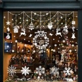 Wokkol Fensterbilder Weihnachten Selbstklebend, Schneeflocken Fensterdeko, Fensterbild Weihnachten, Weihnachts Fensterbilder, für Türen Schaufenster Vitrinen Glasfronten(8 Stück - 2 Stilrichtungen) - 1