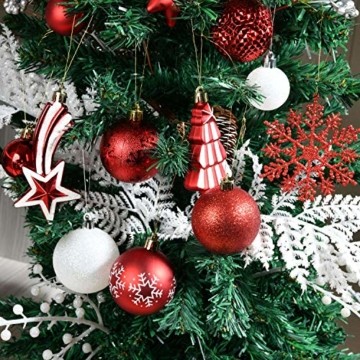 YILEEY Weihnachtskugeln Weihnachtsdeko Set Weiß und Rot 108 STK in 14 Farben, Kunststoff Weihnachtsbaumkugeln Box mit Aufhänger Christbaumkugeln Plastik Bruchsicher, Weihnachtsbaumschmuck, MEHRWEG - 2