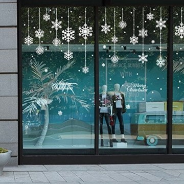 Yuson Girl 8 Blatt Schneeflocken mit Merry Christmas Fensterbild Abnehmbare Weihnachten Aufkleber Fenster Weihnachten Deko Wandtattoo Weihnachten Statisch Haftende PVC Aufkleber - 2