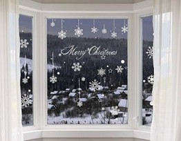 Yuson Girl 8 Blatt Schneeflocken mit Merry Christmas Fensterbild Abnehmbare Weihnachten Aufkleber Fenster Weihnachten Deko Wandtattoo Weihnachten Statisch Haftende PVC Aufkleber - 1