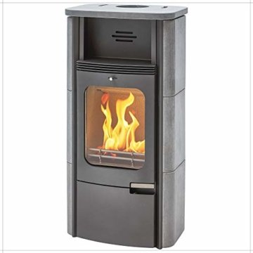 Dauerbrand Kamin-Ofen Caminos Prestige 2.0 guss-grau Speicher-Stein für Scheite Press-Holz Briketts Anthrazit und Braun-Kohle 7kw modern mit Abbrand-Automatik - 1