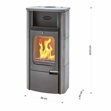 Dauerbrand Kamin-Ofen Caminos Prestige 2.0 guss-grau Speicher-Stein für Scheite Press-Holz Briketts Anthrazit und Braun-Kohle 7kw modern mit Abbrand-Automatik - 7