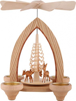 1-stöckige Weihnachtspyramide Rehe - Natur - 26 cm - 100% Erzgebirge Pyramide - 1