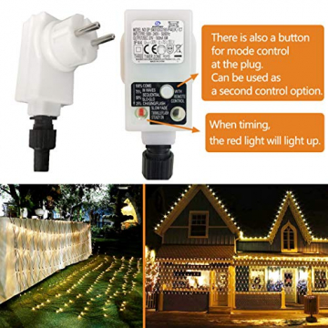 204 LEDs Lichternetz Außen, 3M x 2M Netz Lichterkette Stecker mit Fernbedienung 8 Modi Timer, Wasserdichte Mesh Lichtervorhang, für Christbaum Weihnachten Party Garten Innen Dekorationen, Warmweiß - 5