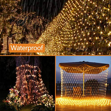 204 LEDs Lichternetz Außen, 3M x 2M Netz Lichterkette Stecker mit Fernbedienung 8 Modi Timer, Wasserdichte Mesh Lichtervorhang, für Christbaum Weihnachten Party Garten Innen Dekorationen, Warmweiß - 6