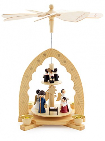 Brubaker 2-stöckige Weihnachtspyramide aus Holz - 30 cm - Krippenszene mit Jesuskind Maria und Josef, Engeln und Sternsingern - 1