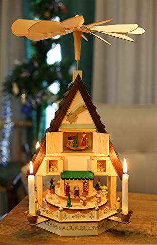 Brubaker Weihnachtspyramide Adventshaus 49 cm - Weihnachtskrippe auf 4 Etagen - Kerzenpyramide mit 4 Kerzenhaltern aus Metall - Holz Natur - handbemalte Figuren - 2