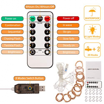 Fulighture LED Lichtervorhang,3M * 3M 300 Leds USB Lichtervorhang mit Fernbedienung,IP67 Wasserfest,Warmweiß,8 Modi Lichterkettenvorhang für Weihnachten Party, Innen und außen Deko - 5