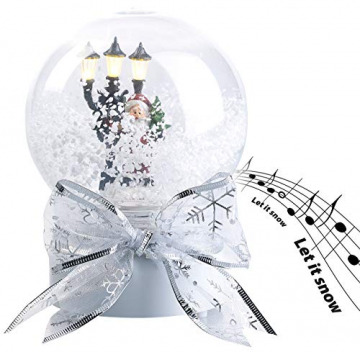 infactory Schneekugel mit Musik: Schneekugel mit singendem Weihnachtsmann, berührungsaktiv, LED-Laterne (Schneekugeln) - 1