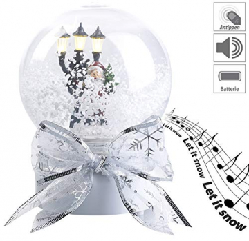 infactory Schneekugel mit Musik: Schneekugel mit singendem Weihnachtsmann, berührungsaktiv, LED-Laterne (Schneekugeln) - 6