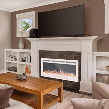 KUPPET 127 cm Elektrischer Kamin Versenkt und an der Wand Montiert mit Sicherheitsabschaltung & Digitaler LED-Anzeige, Touchscreen-Bedienbildschirm & Fernbedienung & Timer, Weißes Glas - 7